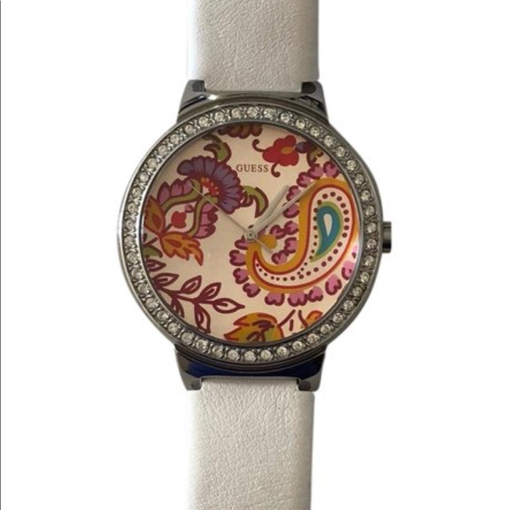 SOLD - Guess White leather watch